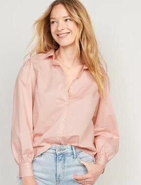 Old Navy Pink Smocked Poplin Button Down Shirt Pleated Sleeves XXL 2X 2XL